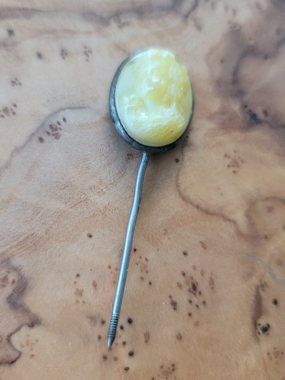 Antique Silver Mother of Pearl Cameo Stick Brooch